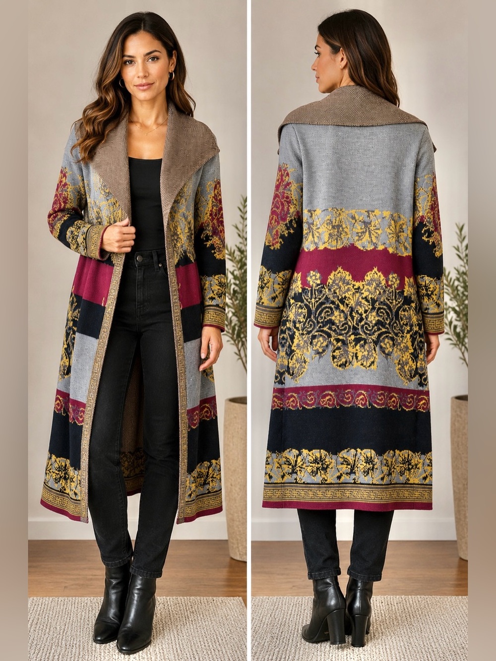 Maxsport Women’s Sz Medium Cardigan Open Front Patchwork Shawl Collar Floral